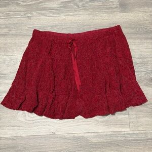 Aerie Red Textured Skirt with Ribbon Tie